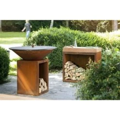 Billot Corten Et Bois De Teck 90 Cm - Ofyr -Cuisine BBQ ofyr billot range bois 90 cm 7430440799784 2